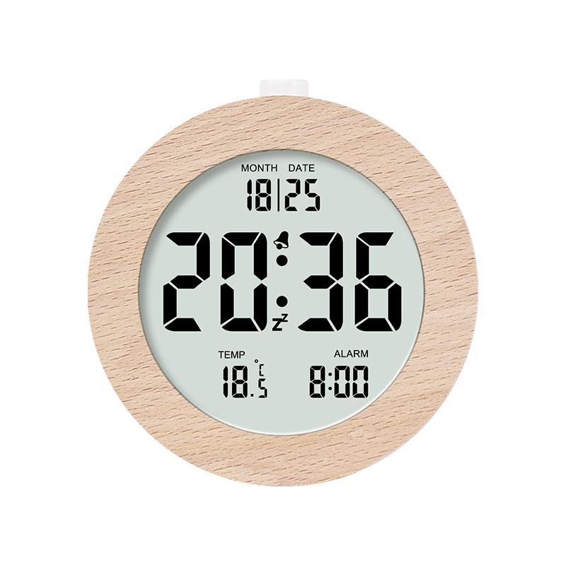 Nordic style solid wood alarm clock simple wood clock multifunction LCD electronic clock handmade clock 2106