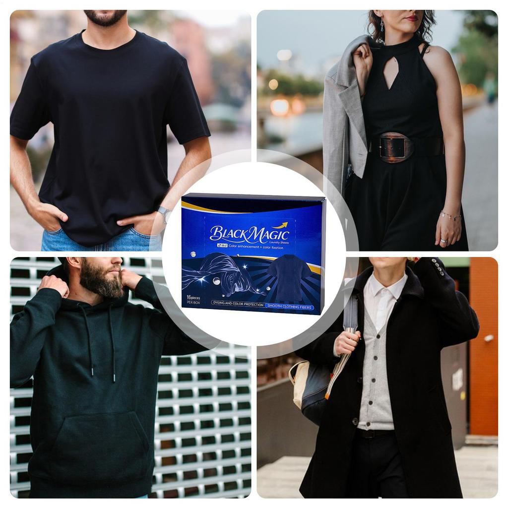 Black Clothes Dye Sheets 16 Pieces Intense Dark Garment Restoration Washing Machine Black Fabric Dye Sheets For T-Shirts Jeans