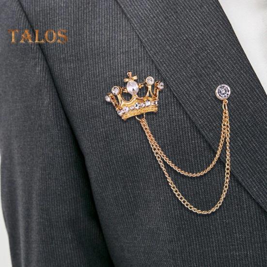 Men Retro Brooch English Style Crown Shape Rhinestone Tassel Decor Suit Coat Chest Decoration Formal Event Wedding Business Occasions Clothes Jewelry