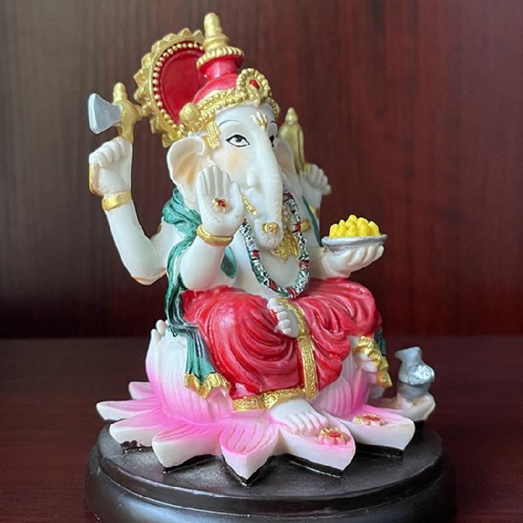 Handcrafted Resins Ganpati Idol Hindu Meditations Room Decors Elephant God Sculpture Altar Temple Ornament Spiritual Gift
