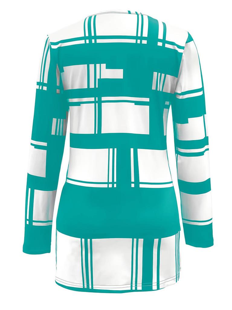 2025 Plus Size Women's Color Block Long Sleeve Zipper Shirt with Digital Print