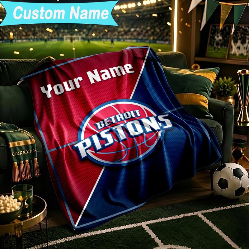 1PC Custom Name Blanket Detroit-Pistons Logo Flannel Blankets Patterns Throw Blanket All-Season Soft Gift for Couch, Bed, Camping, Birthday Gifts