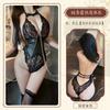 Man Desire Erotic Underwear Deep V Temptation Chain Traction Onesie Sexy Lace Thin European and American Style Perspective 9374