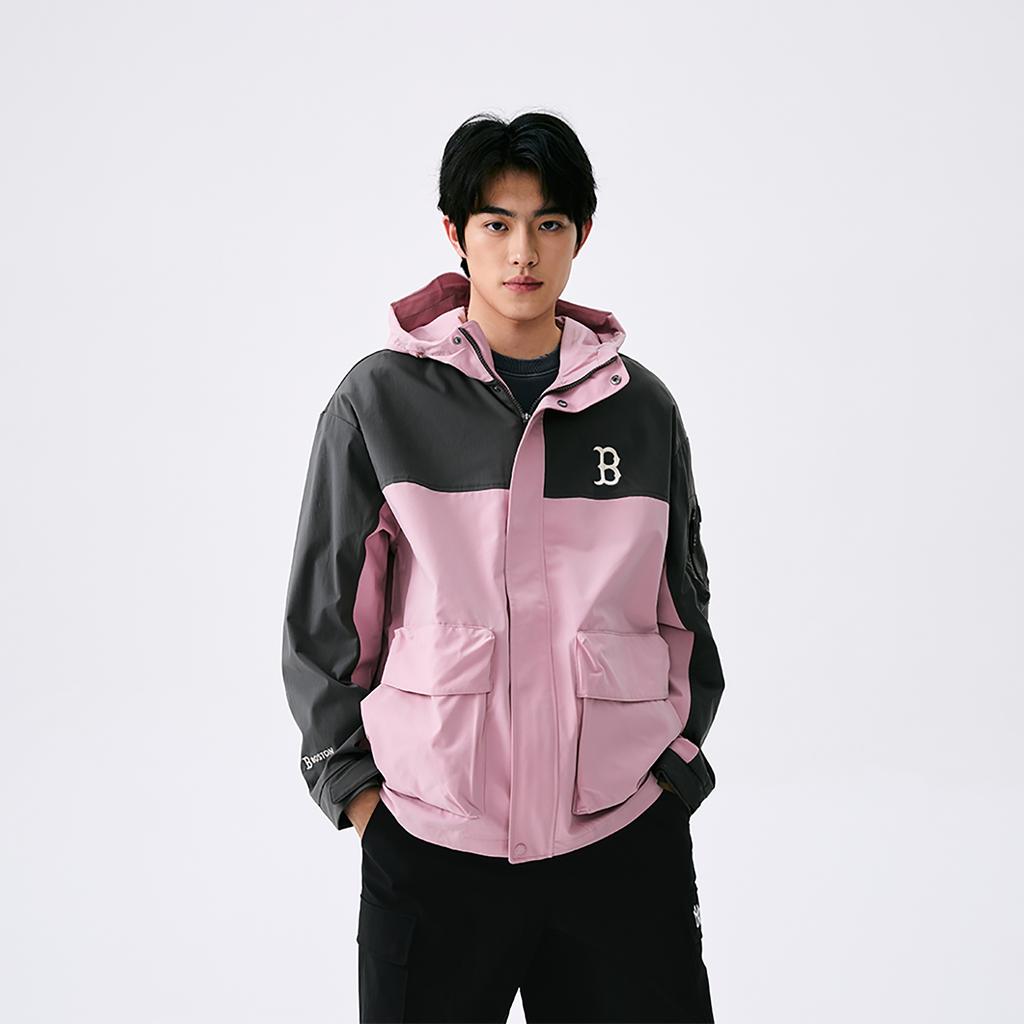 New MLB Boston Red Sox Basic Collection SS25 Jacket Unisex Heather Gray Purple 3AWJB0551-43PPM