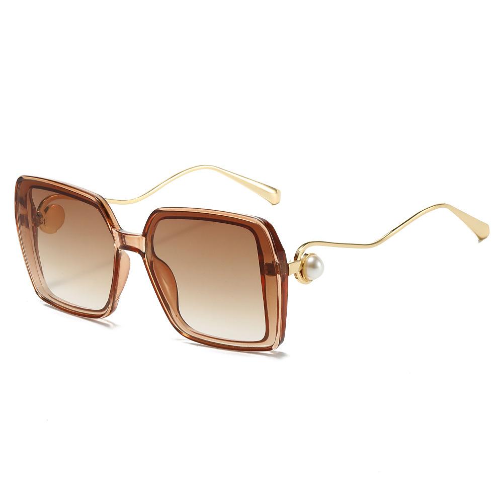 New Luxury Retro Leopard Gradient Square Women Sunglasses Brand Thin Frame Pearl Decoration Casual Men Sun Glasses UV400