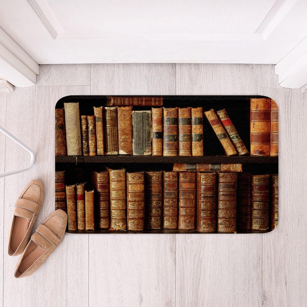 Bookshelf Area Rug for Teen Study Room Decor Library Book Print Carpet Vintage Bookshelf Living Room Doormat Bookcase Floor Mat