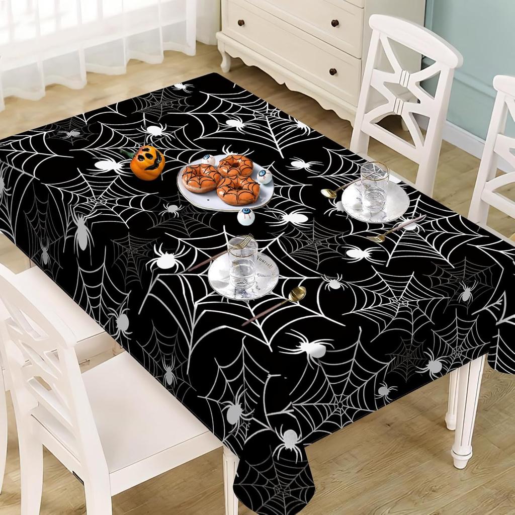 Halloween Horror Spider Web Waterproof Tablecloth Party Table Decor Farmhouse Kitchen Dining Table Cloth Halloween Decorations