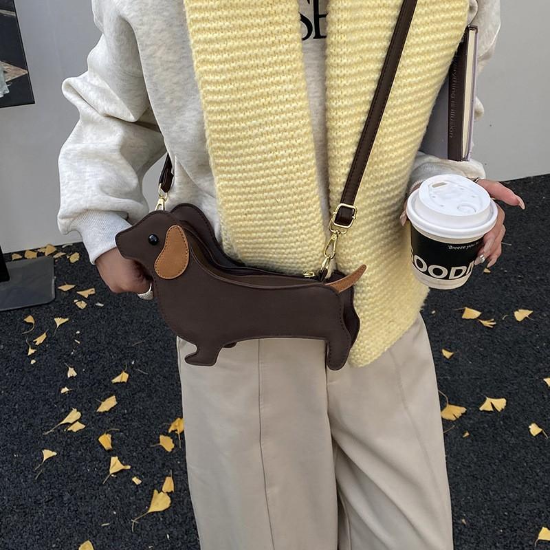 Cute Dachshund-shaped Crossbody Bag For Women Winter Korean Style Animal Handbag Unique Design Mini Creative Shoulder Bag Gift