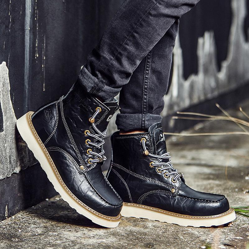 Unisex Carter Martin Leather Work Boots - British Style, High-Top, Yellow, Short Ankle Boots for Autumn and Winter.