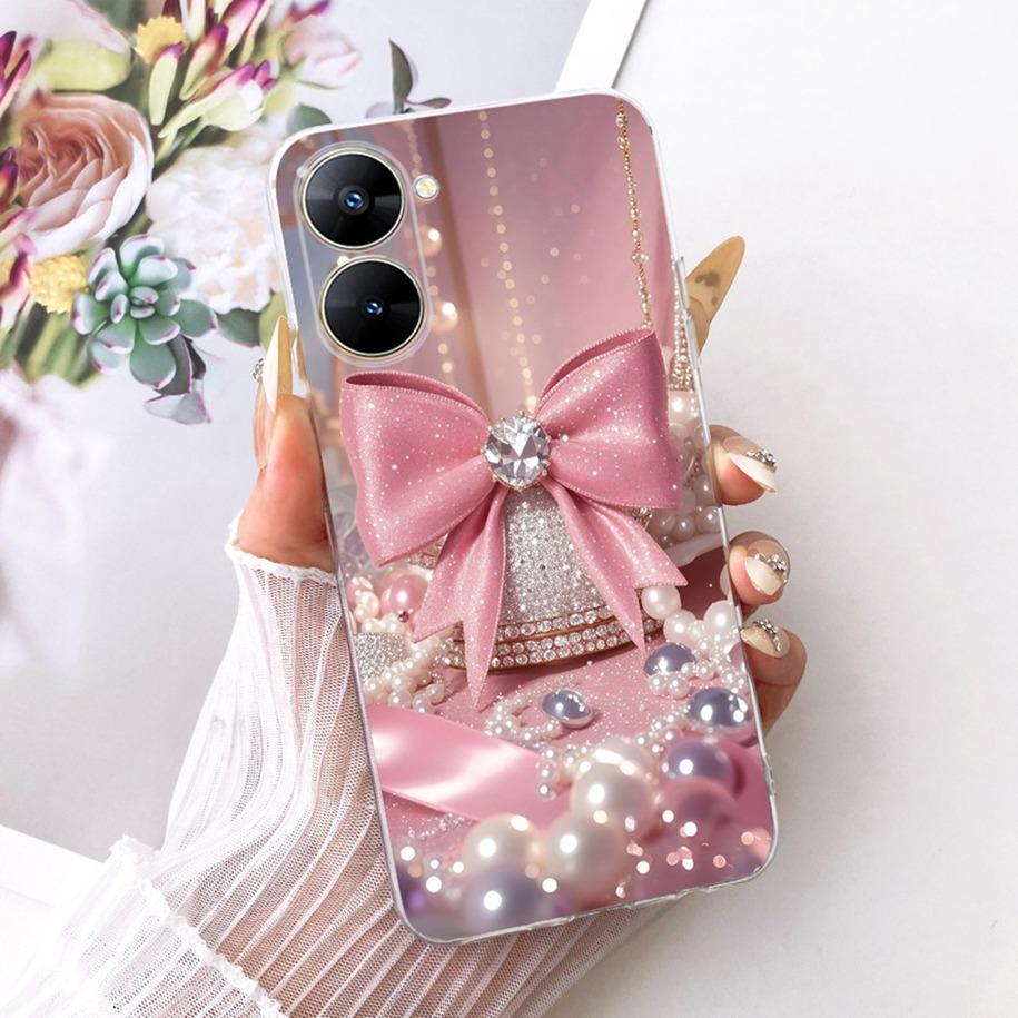 For Realme V30 Case RMX3619 Fashion Flower Bowknot Soft Silicone Back Cover For Realme V30T RMX3618 Fundas RealmeV30 Phone Shell