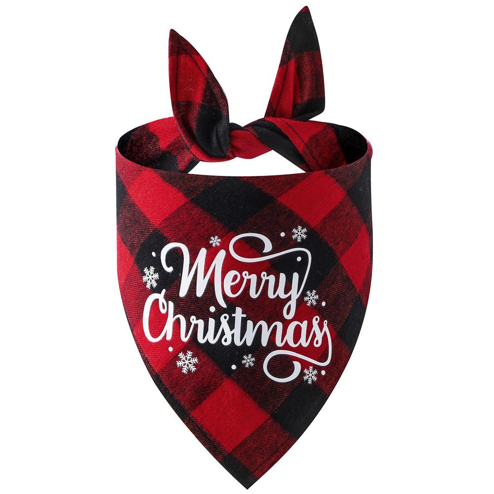 Festive Plaid Pet Drool Bib - All-Cotton Red, Black & Green Triangle Scarf