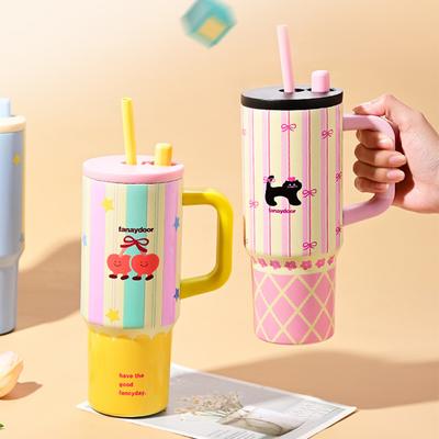 710ML Large Capacity Thermos Bottle With Handle Straw Tumbler Insulated 316 Stainless Steel Keep Cold Hot Big MAC Ice Water Cup