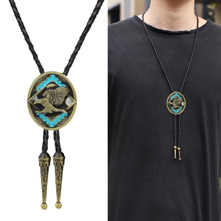 Elegant Bolo Tie with Enamel Eagle Pendant Adjustable Leather Cord Necktie Necklace for Artist and Business Professional