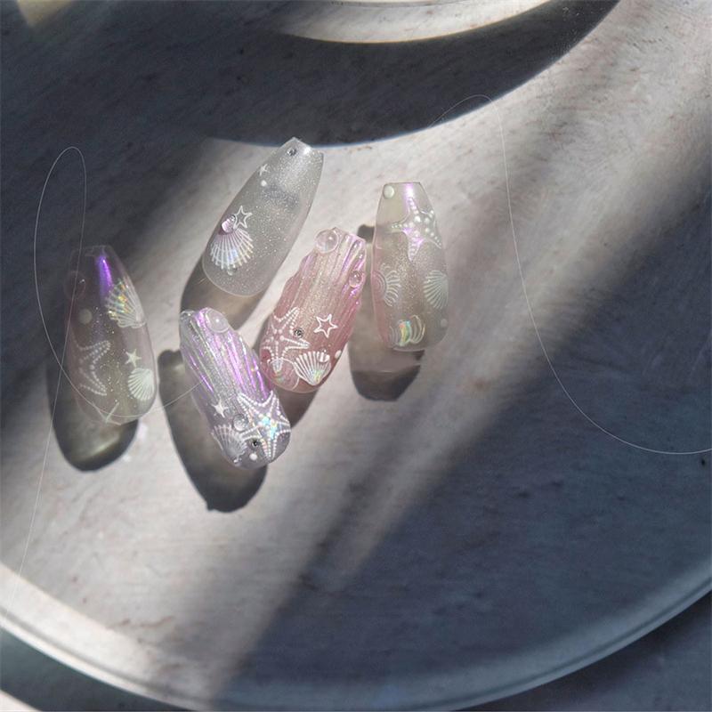1 Sheet Ocean Shell Jellyfish Nail Stickers Colorful Shell Conch Seastar Adhesive Nail Decal Mermaid Aurora Beach Shell Slider