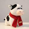 Cute Cow Plush Toy With Red Scarf Soft Stuffed Cow Doll Funny Grumpy Face Cow Plushie For Kids Adults Home Decor Festival Gift