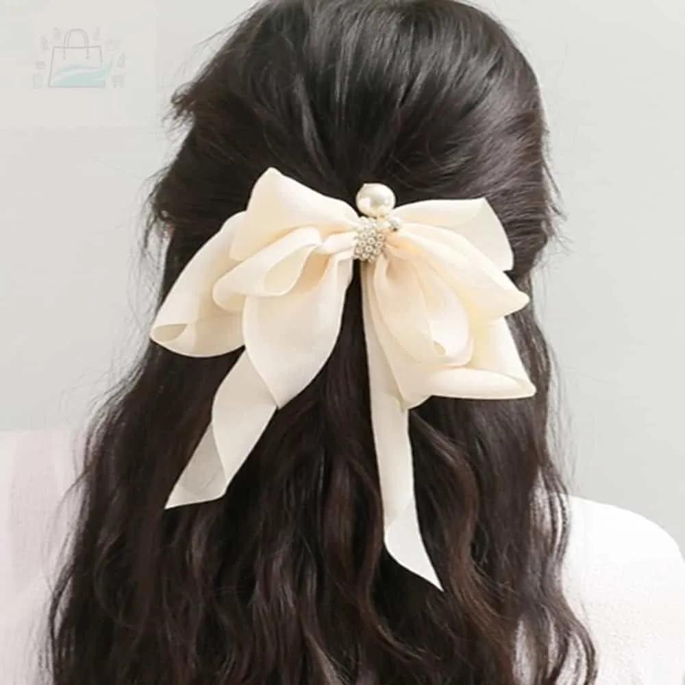 GSTORE Goddess Hairstyle Half-Up Hair Pin Ponytail Ribbon Pin Pretty Hair Pin Butterfly Pearl Ivory Automatic Hair Pin