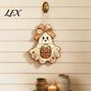 Retro Floral Ghost Decoration Cute Bow Hanging Sign, Rustic Door Sign with Pumpkin Pastoral Autumn Hanger Basket, Vintage Halloween Wooden Pendant for