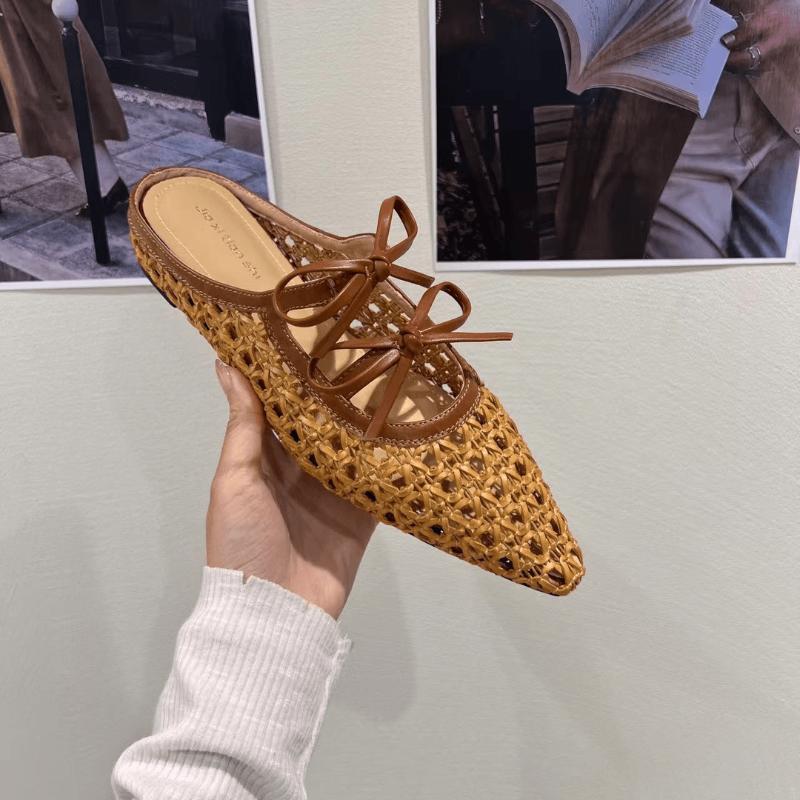 Ladies Summer 2025 New Bow Hollow Ladies Slippers Casual Party Ladies Sandals Breathable and Comfortable Beach Vacation Mules