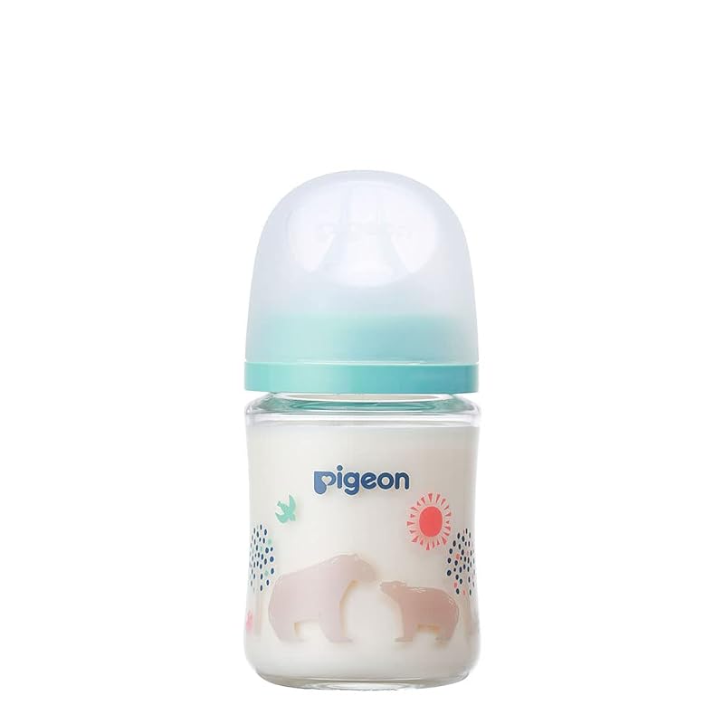 PIGEON Pigeon Breastfeeding Feel Baby Bottle 160ml 0 months and up, Heat-resistant glass that cools quickly, Bear design, scratch-resistant and