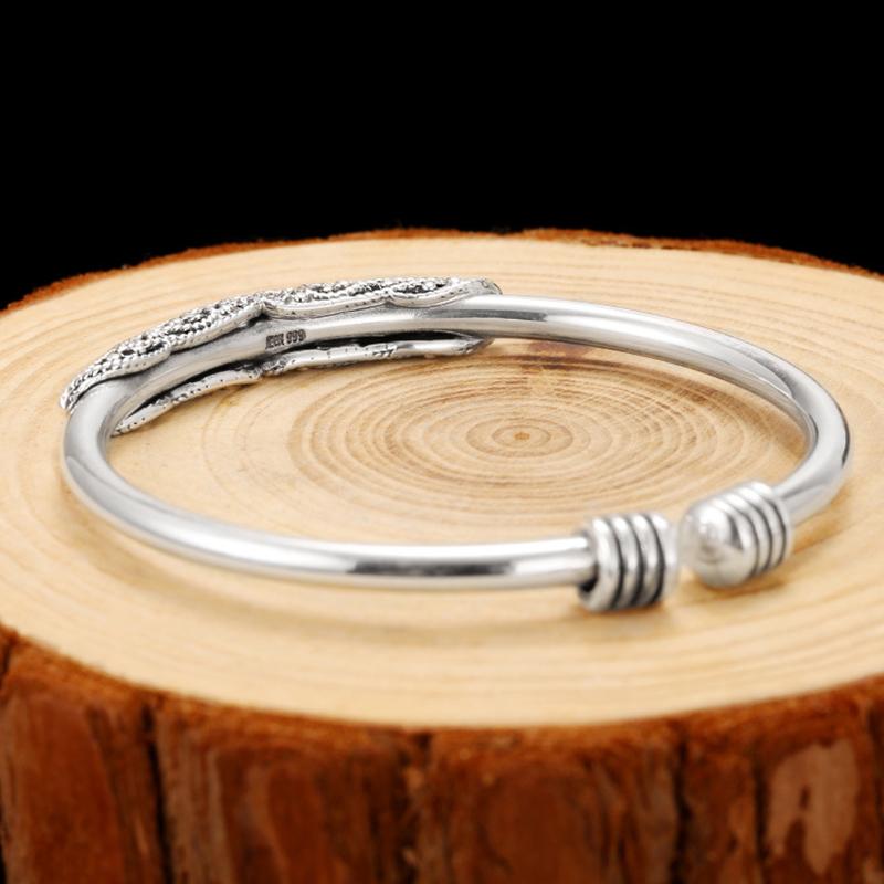 ANENJERY Chinese Totem Cuff Bracelets Bangles For Men Women Handmade Thai Silver Jewelry Wholesale
