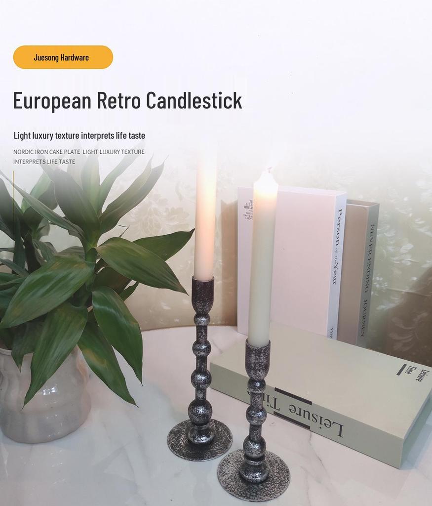 European Retro Wrought Iron Candlestick Home Decoration - Aged Metal Craft Ornament