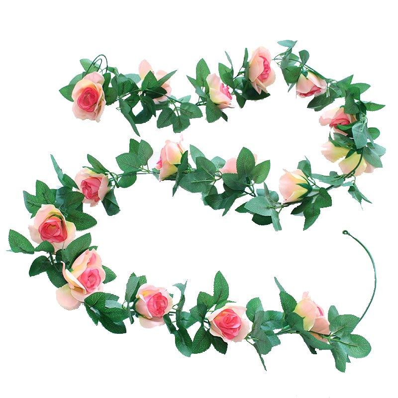 Artificial Rose & Green Leaf Vine for AC Decoration