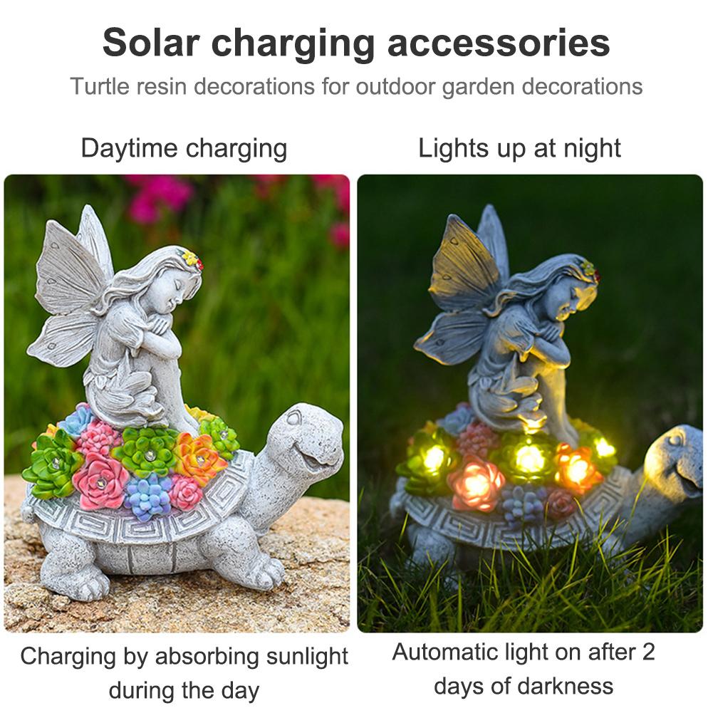Angel Garden Statue Solar Lamp Decor with Solar Light Solar Turtle Figurine Lawn Decor Garden Decor Outdoor Statue Succulent