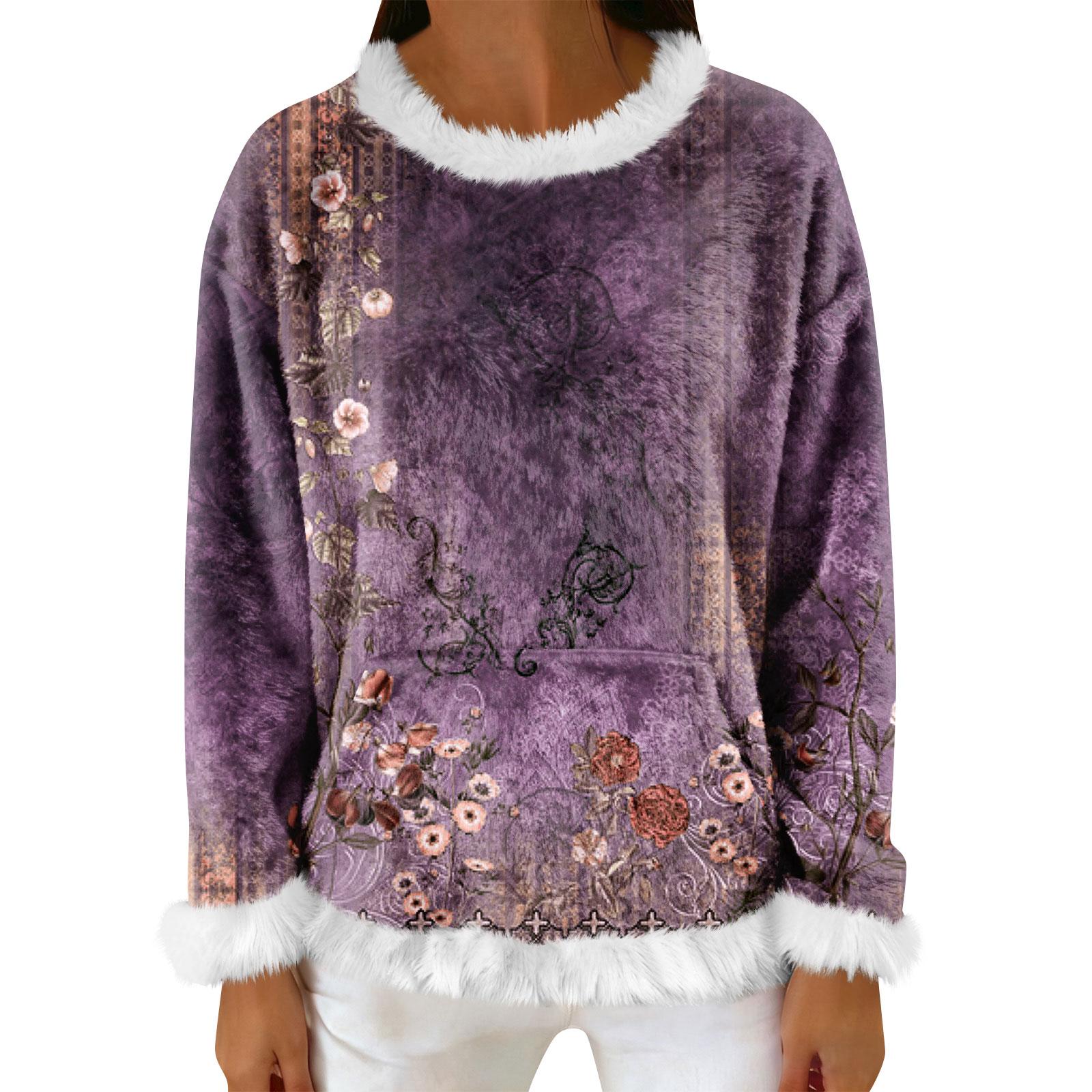 

Women s Casual Fleece Sweatshirt Long-Sleeve Round Neck Casual Comfortable Loose-Fit Lightweight Women s Flannel Sweatshirt L фиолетовый