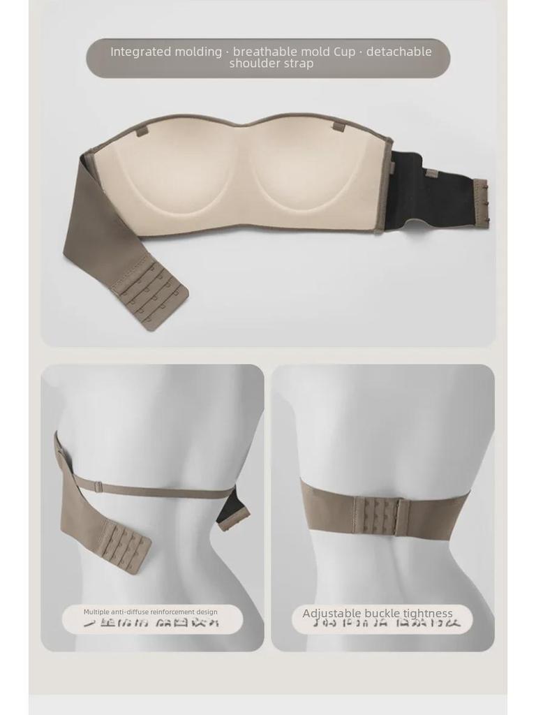 Genuine Strapless Gathered Bra for Women - Non-Slip, Small To Large Chest, Anti-Exposure, Invisible for Wedding Dresses, Beautiful Back Design