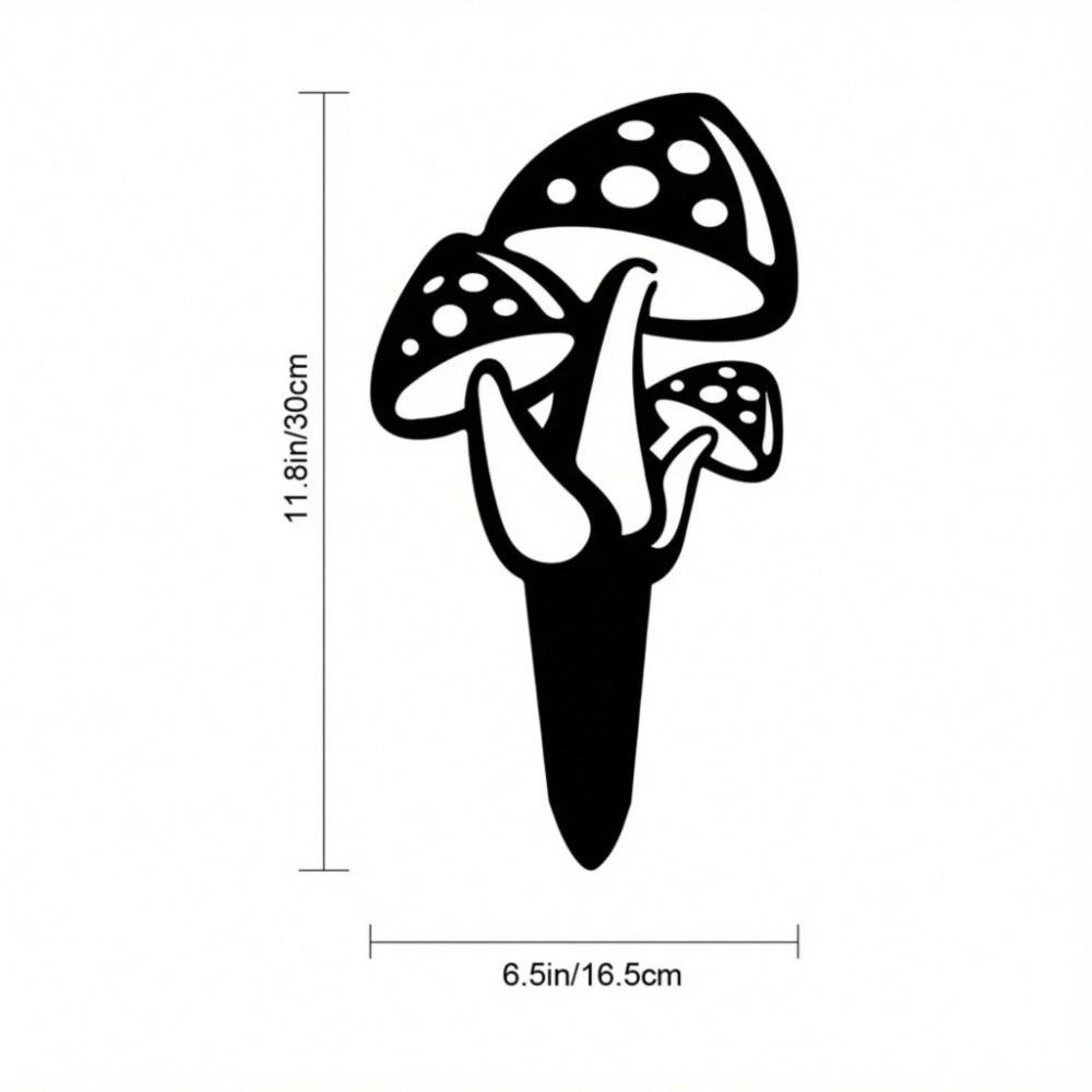 12" Large Iron Garden Stakes, Metal Mushroom Yard Decor, Hollow Out Silhouette Ornament, Outdoor Art for Lawn Patio