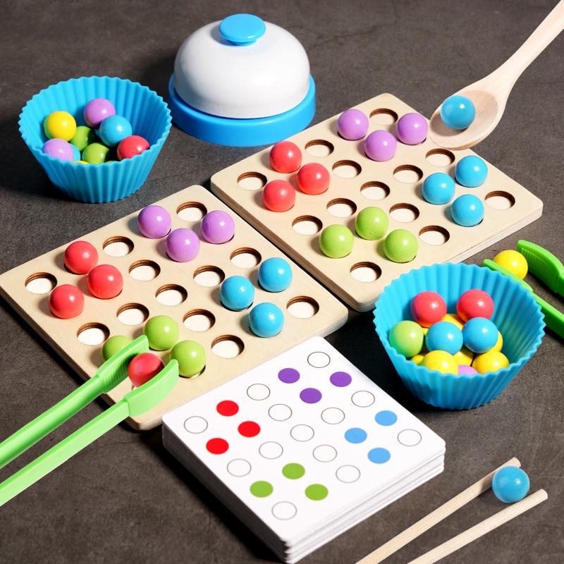 Wooden Board Bead Game Color Classification Preschool Learning Toys Rainbow Clip Bead Battle Game for Children Gifts for Kids