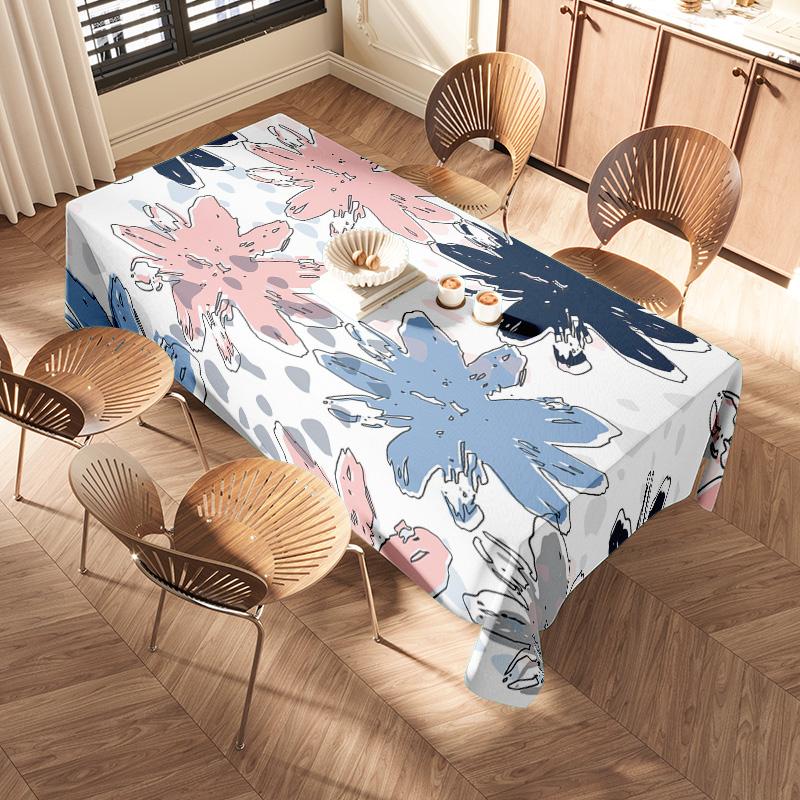 Vibrant Floral Tablecloth with Rabbit PrintPerfect for Modern Dining Tables Washable Cotton Fabric In Pink, Blue, White Color Sc