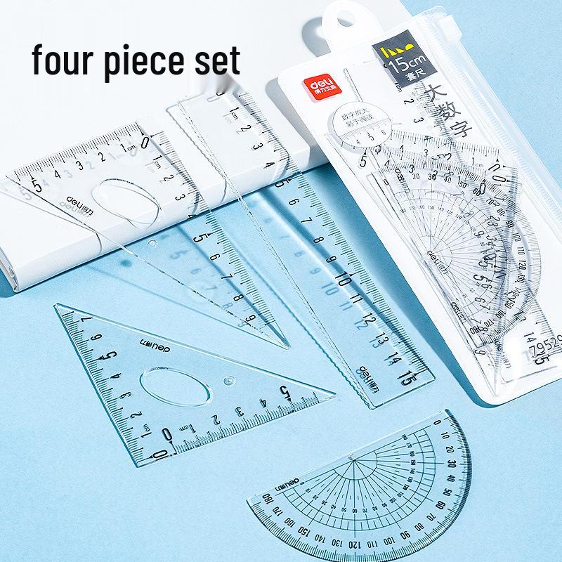 Deli Large Drawing Tool Set: 15cm Ruler, Triangle, Protractor for Students