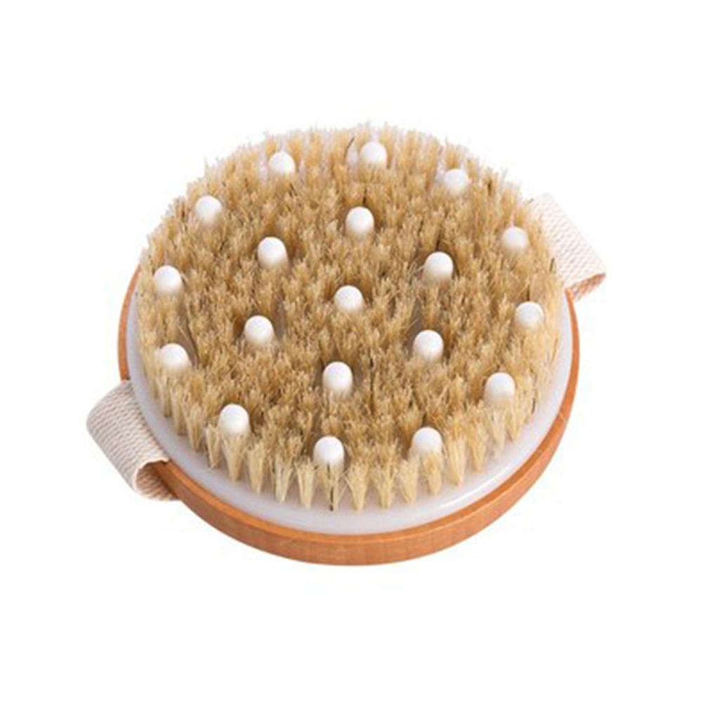 

Ручная портативная щетка для душа Натуральная деревянная щетка для сухой и влажной кожи Щетка для тела с мягкой щетиной СПА-массажер R2G9 Round head hairbrush-1pcs
