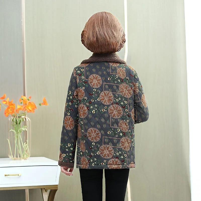 Matka Zimní Bavlněné Oblečení Plyšový Hrubý Teplý Vatovaný Kabát Středního Věku Matka Neformální Parky Starší Babička Bunda