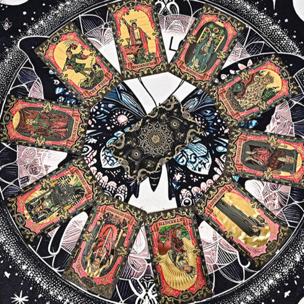 12 Zodii Aur Negru Folie Aurie Celesti Deck Tarot Rider Waite 78 Cărți PVC Impermeabile Rezistente la Uzură 12*7cm