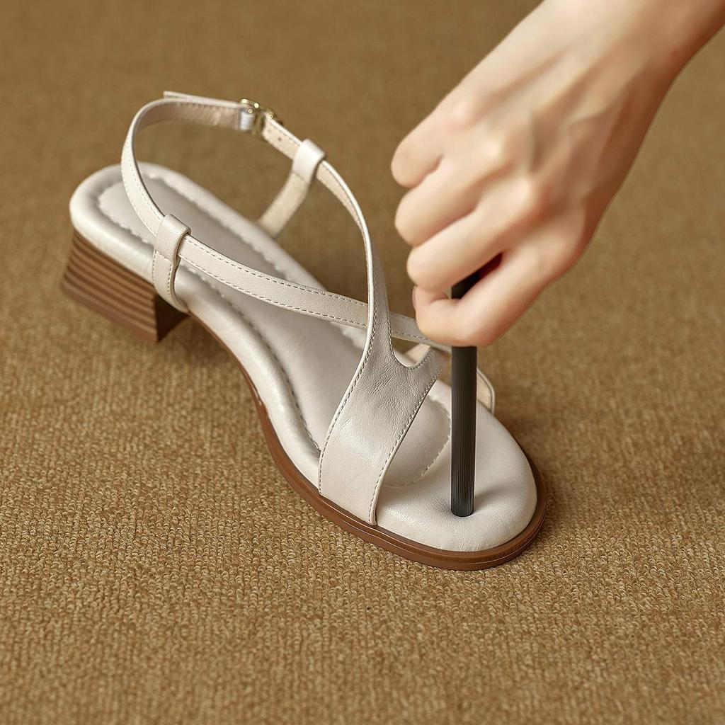 Krazing Pot Cow Skin Thick Med Heels Peep Toe Summer Size 42 Brand Shoes Concise Design Gladiator Elegant Women Sandals