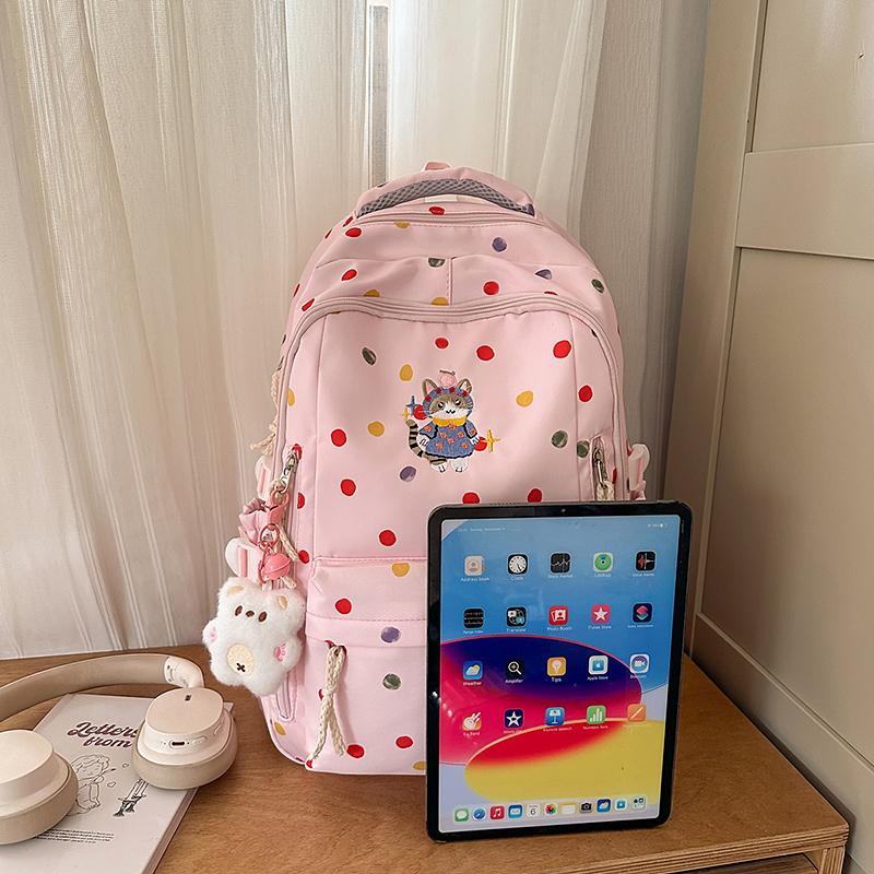 Dot Print Backpack Junior High School Student Lightweight Schoolbag Girl's Large Capacity Backpack