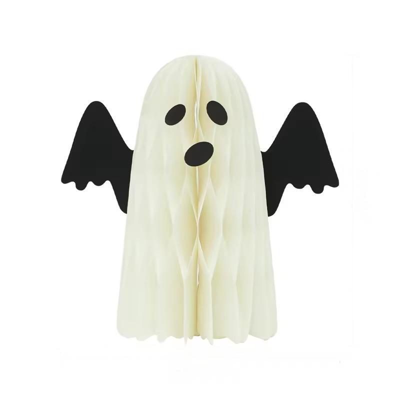 1PC Halloween Ghost Honeycomb Ball Decoration Paper Ghost Ornament with Wings Hanging & Tabletop Decor Party Atmosphere Supplies