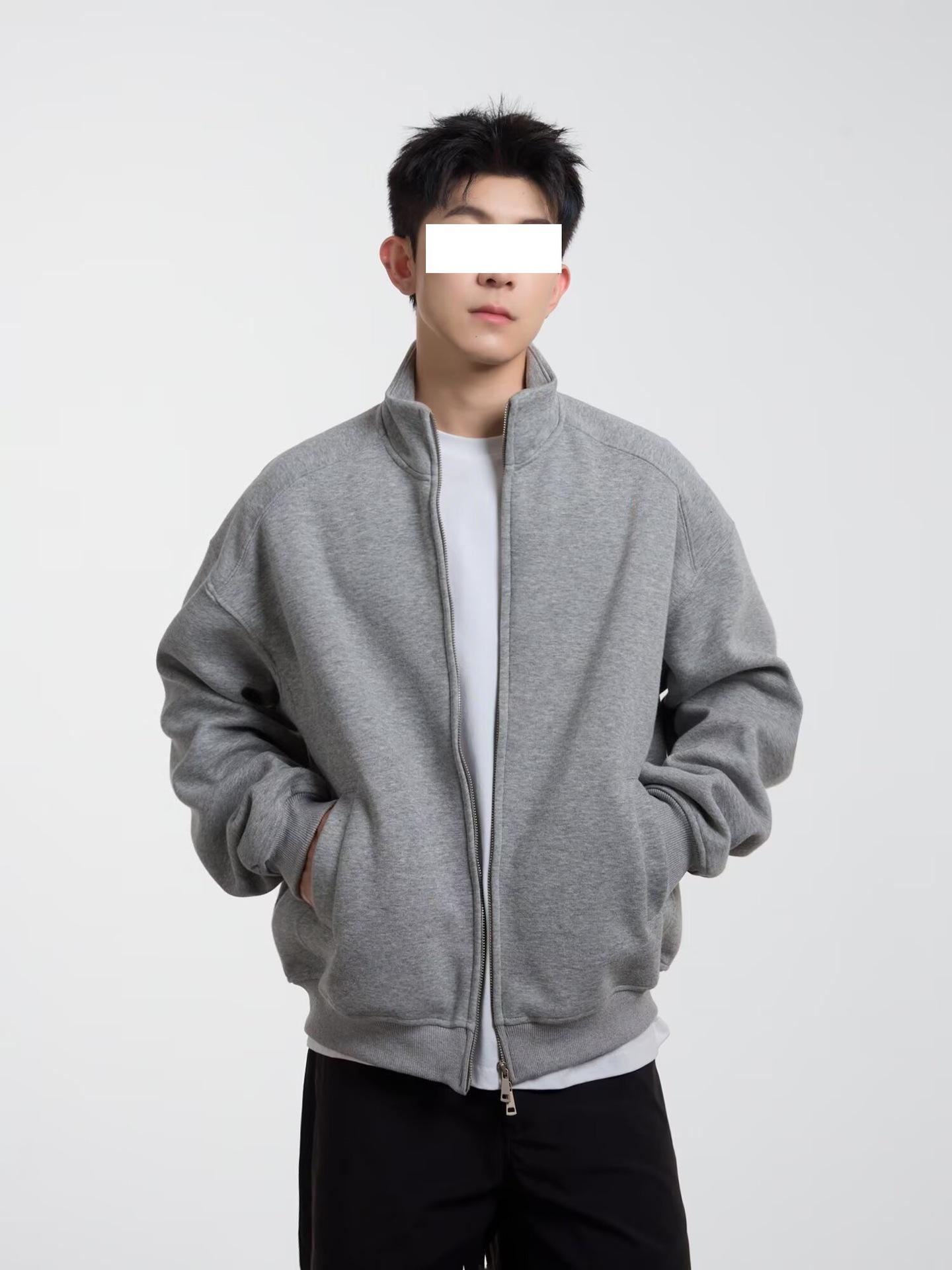 

Sweater autumn and winter cardigan men s trendy fashion loose casual versatile stand-up collar jacket zipper jacket top trendy 3XL світло-сірого кольору