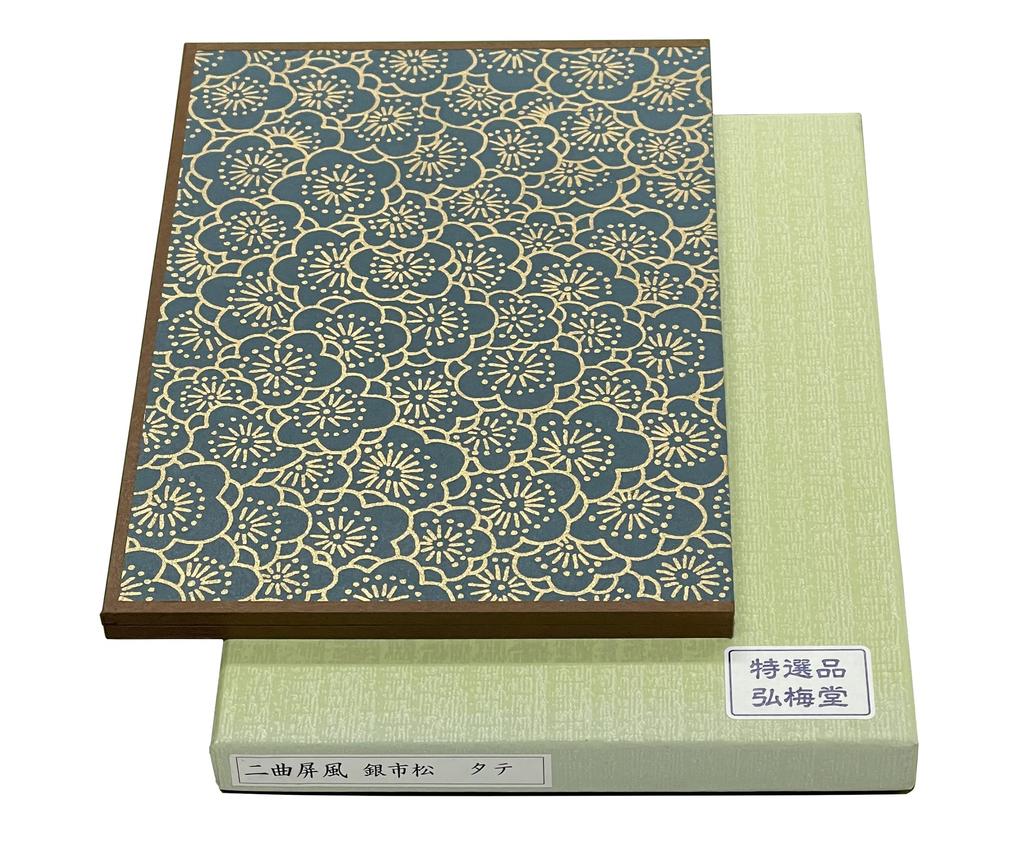 Kobaido Mini Folding Screen, Silver Checkered, Two-Panel, Vertical, 19cm X 26cm