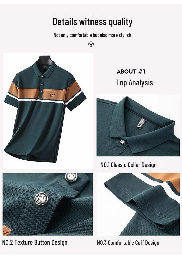 Men's Striped Polo Shirt & Pants Set - Summer Casual, Breathable Ice Silk, Short Sleeve, Loose Fit