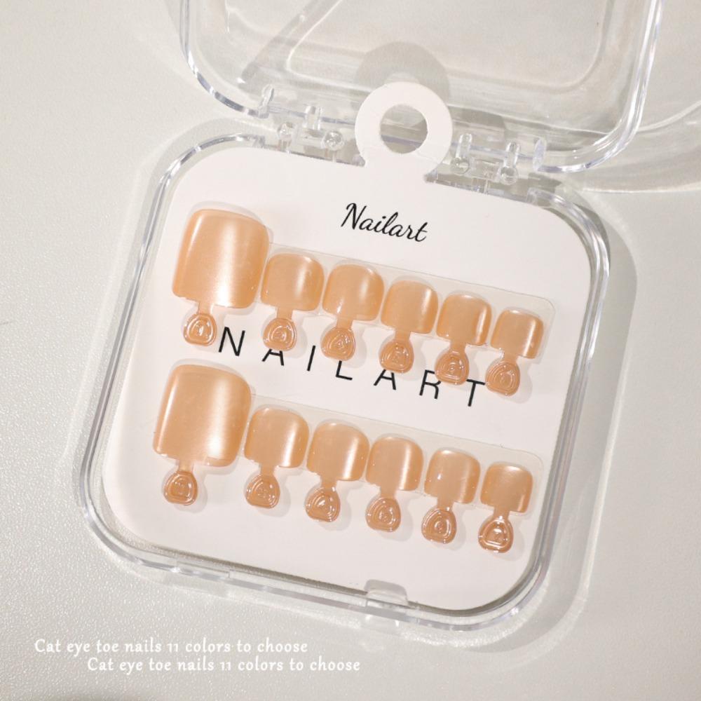 New Cat Eye Fake Toe Nails Shiny Wearable Press on Toe Nails Detachable Full Cover Nail Tips Women Girls