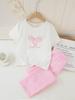 2 Pieces Girls Short Sets, Bow Graphic T-Shirt & Pink Gingham Wide Leg Pants Set for Kids Size 8-12 Years