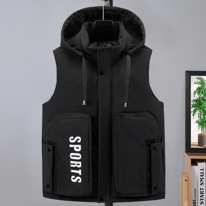 Plus Size L-5XL Fashion Winter Sleeveless Jackets Man Thick Black Outerwears Men's Warm Vest Hooded