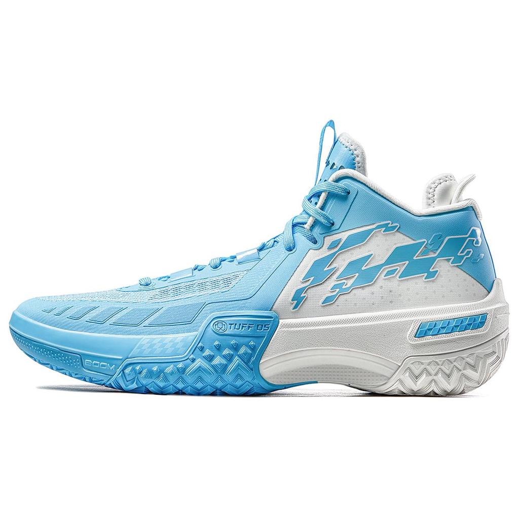 New LiNing Shudder Cushioned Slip Resistant Lightweight Rebound High Top Basketball Shoes Men's Blue White ABFT035-1