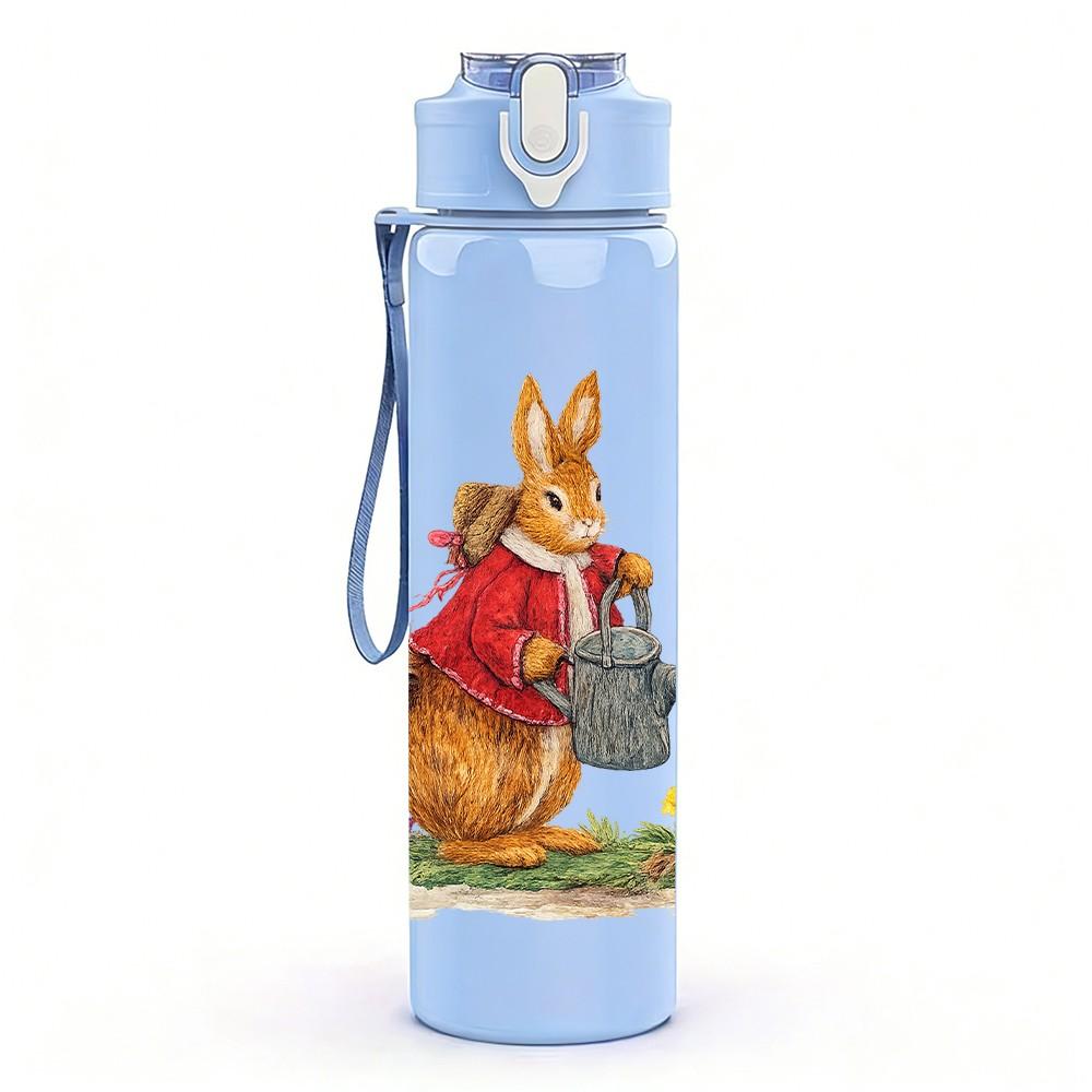 1PC Peter Rabbit Garden Lamp Scene Print 750ml Color Plastic Sports Water Bottle Leakproof Flip Straw Lid Suitable for Sports Office Home Use