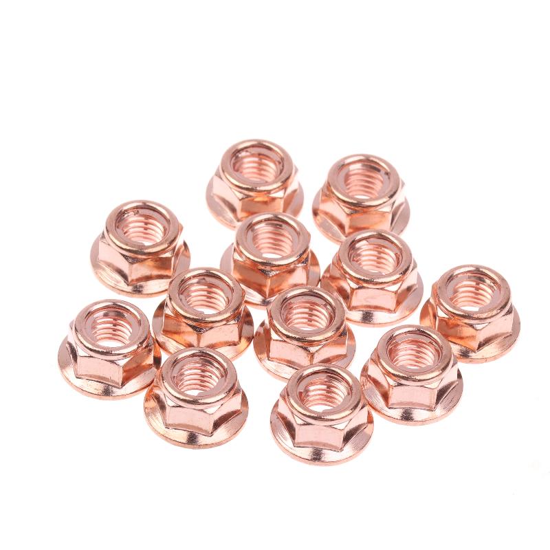 NEW 12/50Pcs M8 Copper-plated Head Stud Lock Nuts Copper Bolt Screw Bolt Screw Turbo Exhaust Stud Hex Copper Exhaust Nuts