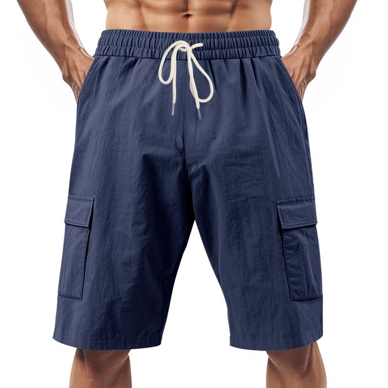 Men's Beach-Ready Breathable Linen Loose-Fit Workwear Shorts with Multiple Pockets for Squats and Jogging