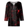 Damesmode Casual Halloween Print V-hals Korte Mouw Decoratieve Knop Driekwart Mouw T-shirt Top